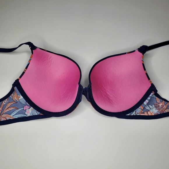 PINK BY VICTORIA'S SECRET WEAR EVERYWHERE PUSH UP BRA SIZE 34C BLUE FLORAL - Picture 3 of 5